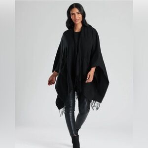 Elegant 100% Viscose Shaw Pancho Cardigan Black Women's Lightweight Sweater OS